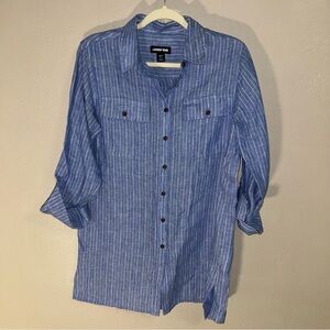 Lands' End Casual Blue linen Pinstripe Shirt/tunic